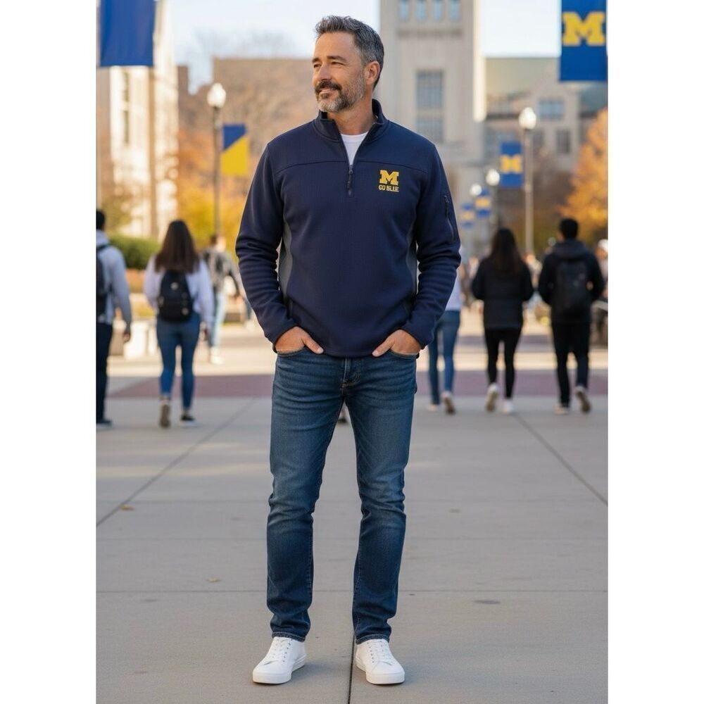 Colosseum Men’s Dark Navy Michigan Wolverines 1/4 Zip Pullover Size XL